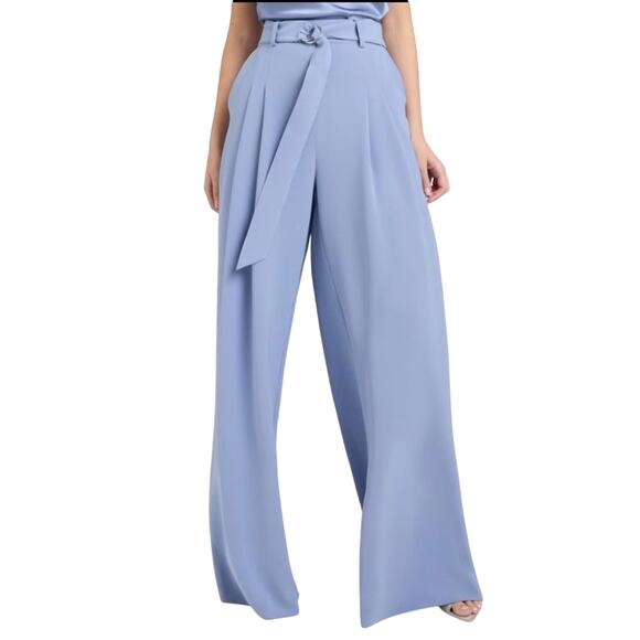 Cinq a Sept Shauna Pleated Wide Leg Belted Pants Sz 6 Blue Stonewash GREAT! - Picture 1 of 7